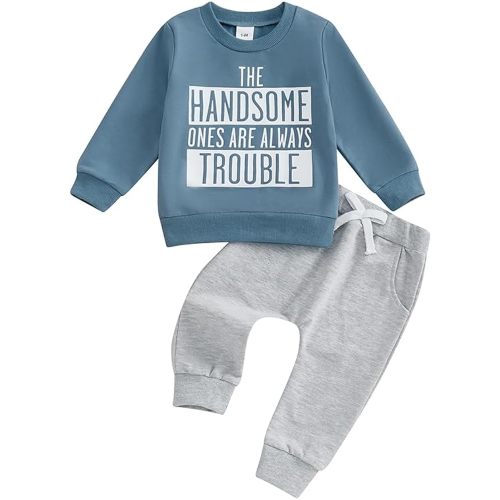 Baby Boy Fall Clothes Set Long Sleeve Letter Print Sweatshirt Pants Toddler Infant Outfits 6 12 18 24 Months 2T