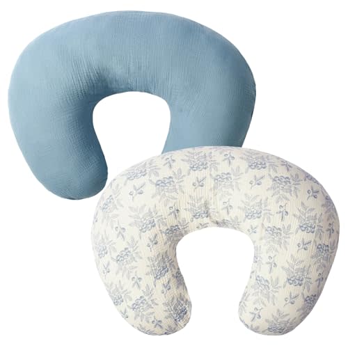 FUNUPUP Muslin Nursing Pillow Cover Compatible with Boppy Nursing Pillow, Soft Baby Nursing Covers for Breastfeeding Pillows for Boys Girls, only Cover, Blueberries & Blue