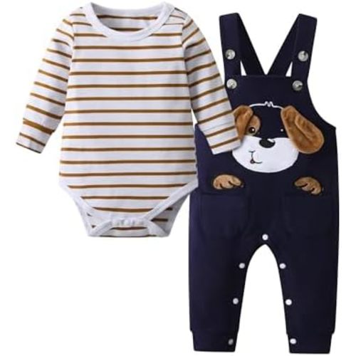 Baby Boy Newborn Outfits Infant Romper Cartoon Overall Adjustable Suspenders Pants Fall Winter Set