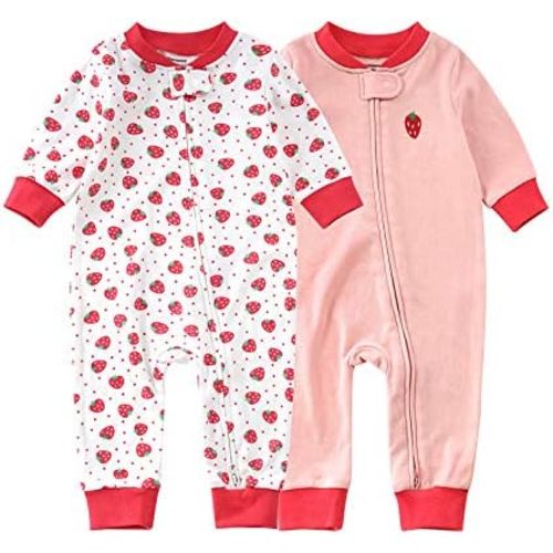 Teach Leanbh Baby 2-Pack Footless Pajamas Cotton Long Sleeve Printing 2 Way Zipper Romper Jumpsuit Sleep and Play 3-24 Months