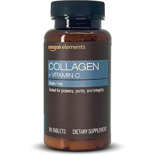 Amazon Elements Collagen Peptides + Vitamin C, 2500mg Collagen Peptides, Gluten Free, 90 Tablets, 1 Month Supply