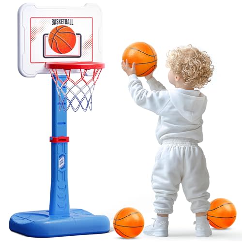Toddler Basketball Hoop Indoor for Age 1-3, Sport Toys Gifts for Boys Girls | Adjustable Poolside Basketball Hoop with 3 Balls for Outdoor Game, Basketball Goal Birthday for Toddler Boys Girls 1 2 3 Year