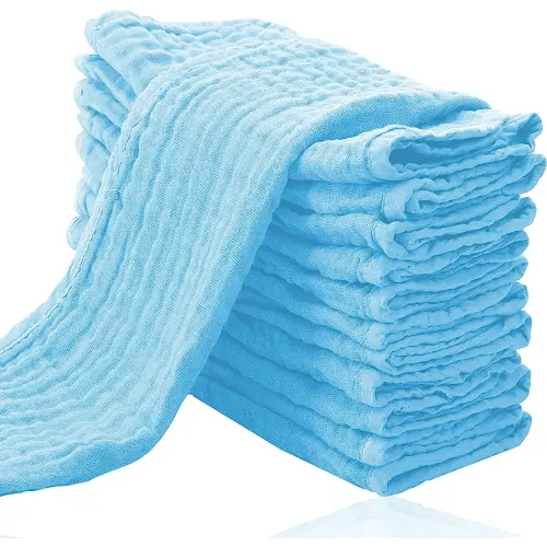 Cute Castle 12 Pack Muslin Burp Cloths for Baby - Ultra-Soft 100% Cotton Baby Washcloths - Large 20'' by 10'' Super Absorbent Milk Spit Up Rags - Burpy Cloths for Unisex, Boy, Girl - Aquamarine