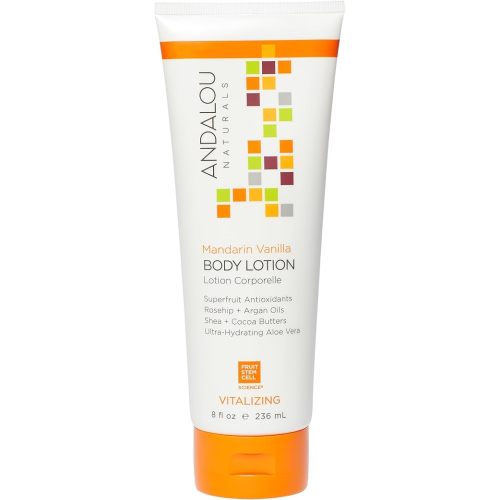 Andalou Naturals Vitalizing Body Lotion Mandarin Vanilla - Hydrating Daily Moisturizer to Nourish Dry Skin - With Shea Butter, Cocoa Butter, Rose Hip Oil, Argan Oil, & Aloe Vera - 8 fl oz