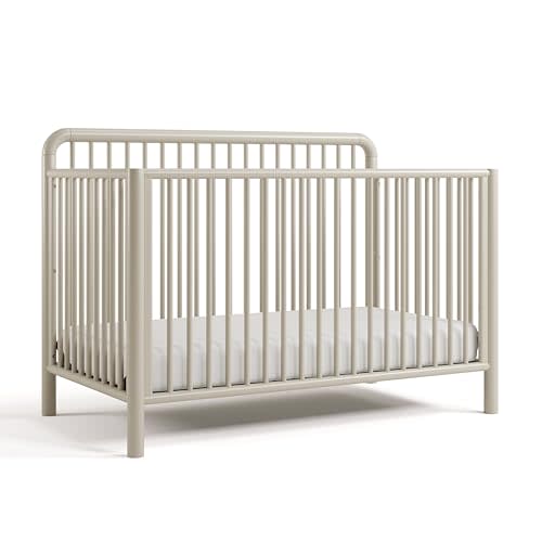 Storkcraft Porto 5-in-1 Convertible Crib and Toddler Guardrail, Frosted Oat | GREENGUARD Gold Certified, Toddler Bed Conversion Kit Included, 100% Solid Wood, Fits Standard Crib Mattress