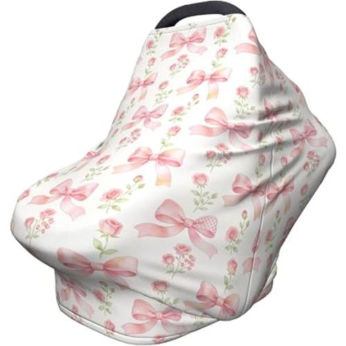 Pink Bow Rose Baby Car Seat Covers for Girls, Pink Baby Stuff Carseat Canopy Stretchy Infant Carseat Cover Shower Gifts