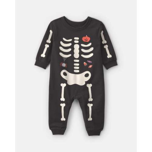 Baby Halloween Skeleton French Terry Long-Sleeve Jumpsuit - Black | Carter's - Newborn Size