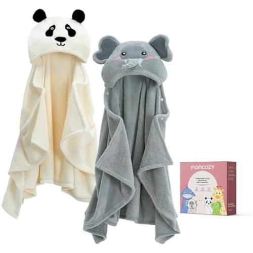 Momcozy Coral Fleece Hooded Baby Towels, 2 Pack with Health Label