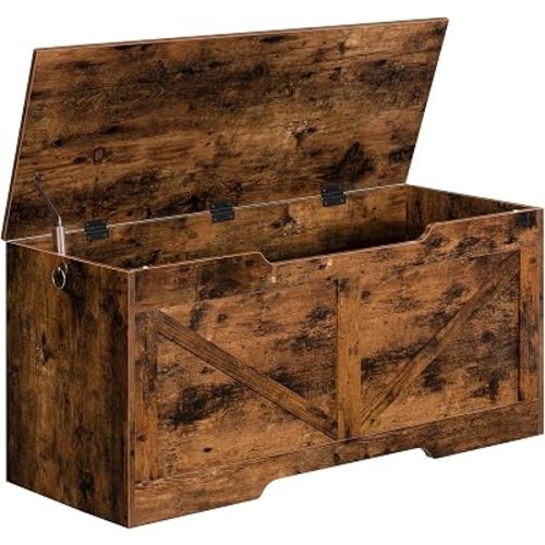 HOOBRO Storage Bench, 39.4” Retro Wooden Storage Chest with U-Shaped Cut-Out Pull, Safety Hinge, Supports 220 lb and Easy Assembly for Toy Box Organizer (Rustic Brown) BF771CW01G1