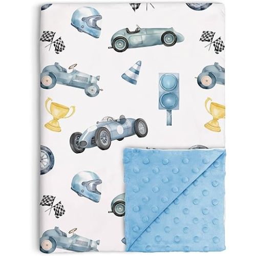 Race Car Baby Blanket for Boys Soft Double Layer Minky with Dotted Backing, Racing Sports Theme Toddler Nursery, Newborn Infant Toddler Crib Bedding, Stroller, Receiving Blankets, 30"x40"