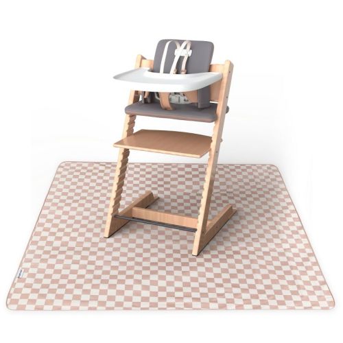 Tiny Twinkle Mess-Proof Splat Mats for Under High Chairs or Table Cover for Art Projects for Baby and Toddler (51" x 51", Brown Checkers)