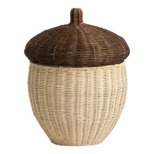 Natural Rattan Two Tone Acorn Shaped Basket with Lid