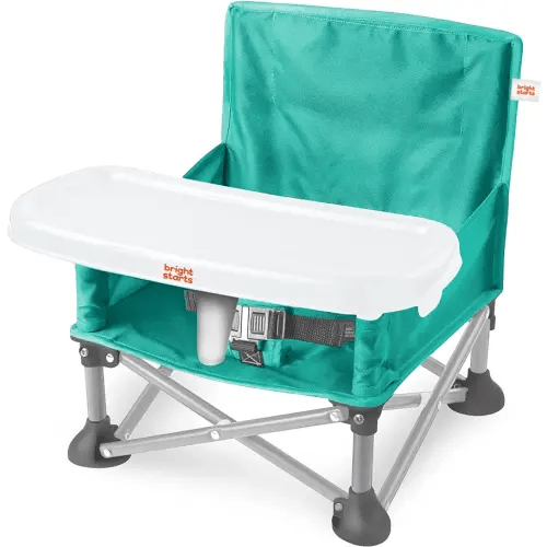 Bright Starts Pop 'N Sit Portable Booster, Indoor/Outdoor Use, Floor Seat with Feeding Tray, Teal, 6 Mos - 3 Yrs
