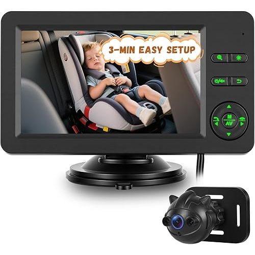 Baby Car Camera with Bluetooth Lullabies, 4.3" HD Car Baby Monitor for Rear Facing Infant, 720P Baby Camera for Car with IR Night Vision, Easy Setup & Hands-Free Calling