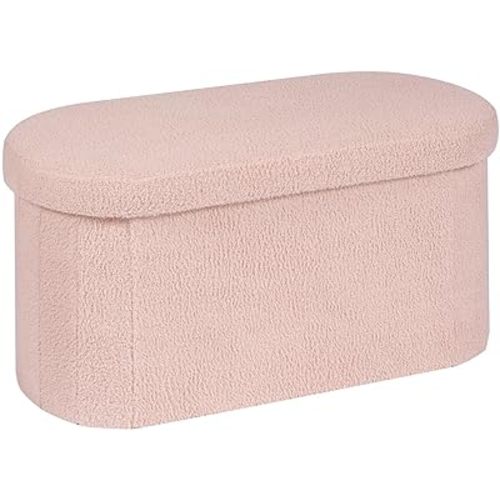 B FSOBEIIALEO Ottoman with Storage for Living Room, Sherpa Folding Storage Ottoman Foot Rest, 30 Inches Collapsible Bedroom Bench Pink
