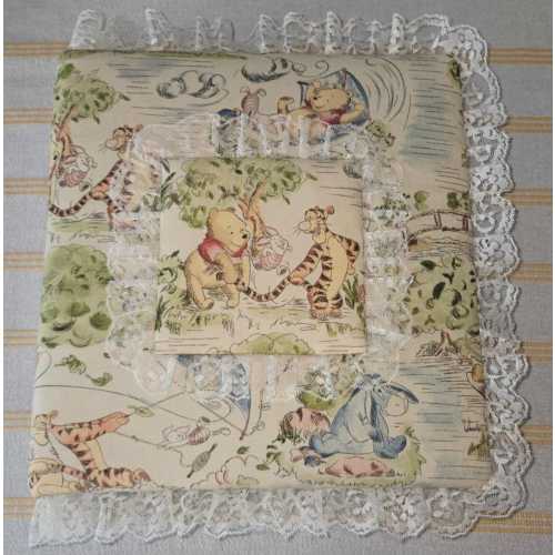 Handmade Shabby Chic Scrapbook Album: Winnie the Pooh 100 Acre Wood fabric with Lace Trim