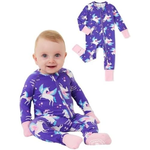 PATPAT Organic Cotton Baby Footie Pajamas with Two-Way Zipper & Fold-Over Mittens, Soft Stretchy Romper for Newborn Boy Girl