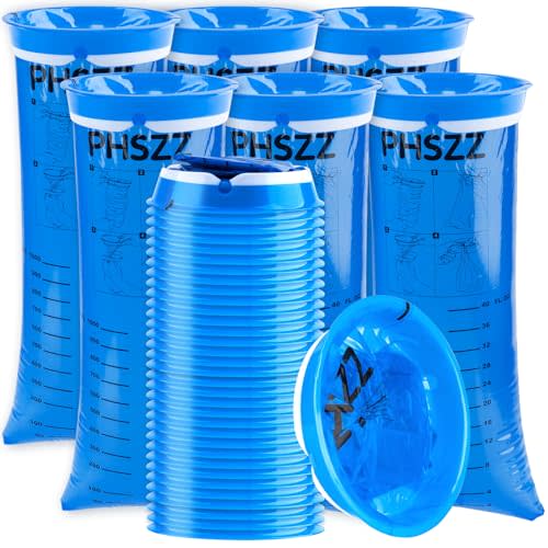 PHSZZ 40 Pack Vomit Bags Disposable, Leak Resistant Barf Bags, Portable Blue Vomit Bag, 1000 Ml Emesis Puke Throw Up Nausea Motion Sickness Bag for Car, Aircraft, Taxi