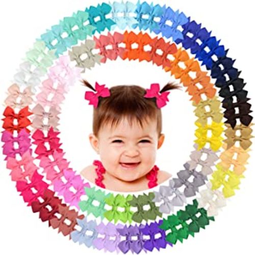 Hair Clips for Girls 100PCS - 2" Fully Lined Tiny Bows, Alligator Clips for Infants and Toddlers in Pairs
