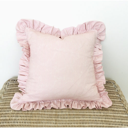 Pink frilly cushion, pillow cover pink striped, pretty chair cushion, bedroom styling, girls room decor, nursery pillow, gift for baby,