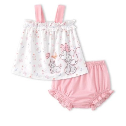 2 pcs Disney Princess Baby Girl Clothes: Floral Sleeveless Ruffle Tunic Top & Bloomer Diaper Cover Set Newborn Summer Outfits