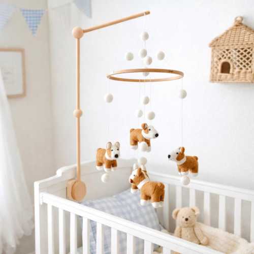 Felt Corgi Dog Baby Mobile For Nursery Decor, Baby Shower's Gift, Gift for Dog Lovers