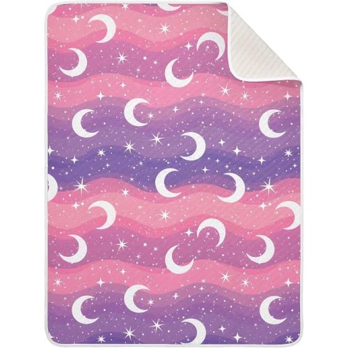 Baby Blankets Infant Blanket Pink Purple Waves Moon Stars Toddler Blankets Soft Warm Personalized Nap Blanket for Daycare Stroller Cover