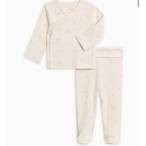 2-Piece Lacey Brushed Back Pointelle Kimono Top and Pant Set