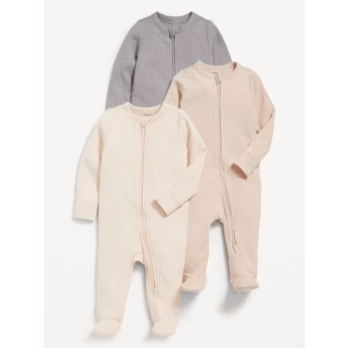 3-Pack 2-Way-Zip Sleep & Play Footed One-Piece - Neutrals