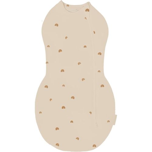 Happiest Baby Sleepea Comforter Swaddle - 100% Organic Cotton Baby Swaddle Blanket - Doctor Designed Promotes Healthy Hip Development (Tan Rainbows, Small)