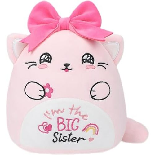 Big Sister Plush Cat Stuffed - I'm The Big Sister Bear Pink Cat Stuffed Animal with Bow New Sibling Gifts for Girls Kids 10 Inch