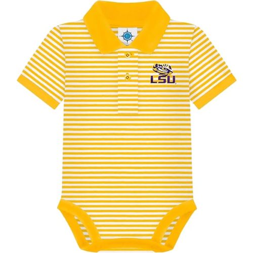 Creative Knitwear College Baby Striped Polo Bodysuit - Team Logo, Multiple Colors, for Boys & Girls (0-12 Months)