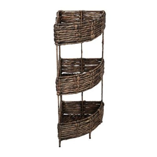 happimess Lavish 32.5 in. H Coastal Handwoven Water Hyacinth 3-Tier Corner Freestanding Storage Rack with Metal Frame,Brown