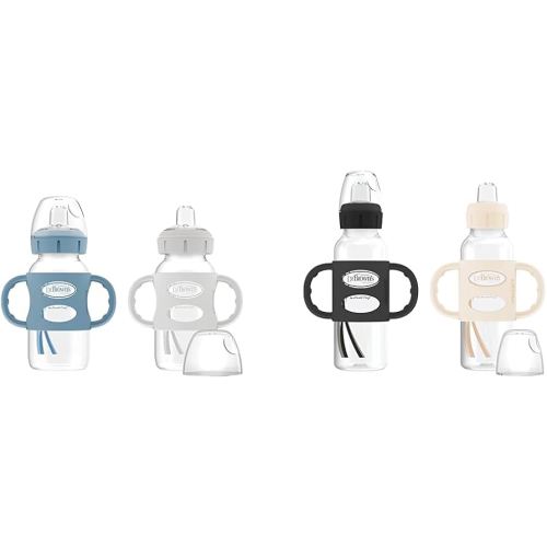 Dr. Brown's Milestones Wide-Neck Sippy Spout Bottle with 100% Silicone Handles & Milestones Narrow Sippy Spout Bottle with 100% Silicone Handles