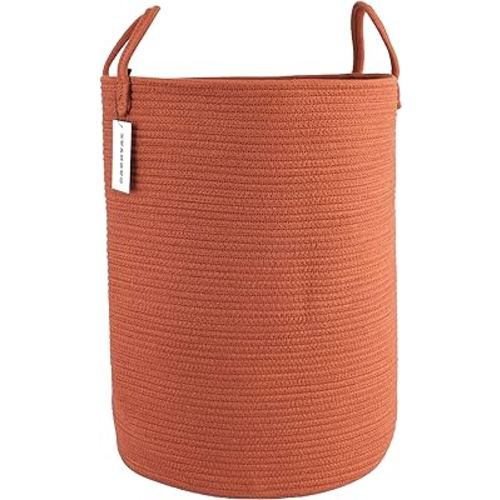 Cotton Rope Laundry Basket Hamper for Clothes Woven Storage Basket for Living Room Bedroom Boho Tall Rope Baskets for Blanket Toys Pillow Towels Baby Nursery Hamper Bin Large rustic