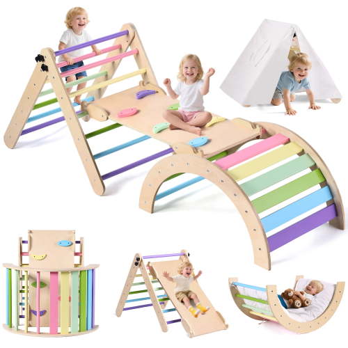 Lookfly 8 in1 Pikler Triangle Set Foldable Baby Climbing Toys for Toddlers 1-6 Inside with Ramp,Toddler Climbing Toys Indoor Baby Gift