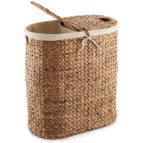 Casafield Oval Laundry Hamper with Lids and Removable Liner Bags - Cinnamon Brown, Woven Water Hyacinth 2-Section Laundry Basket for Clothes