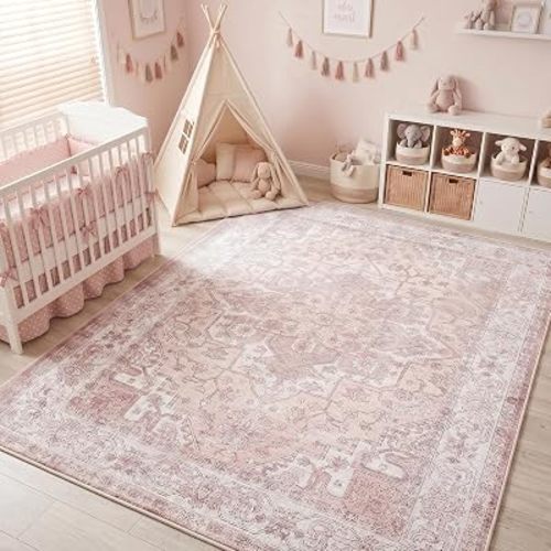 Fixwal Washable 6x9 Area Rug for Bedroom, Non-Slip,Pink