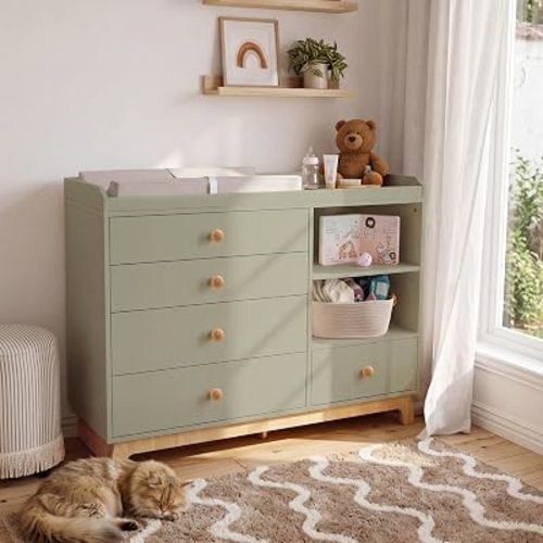 Changing Table Dresser, Baby Dresser with Removable Changing Topper
