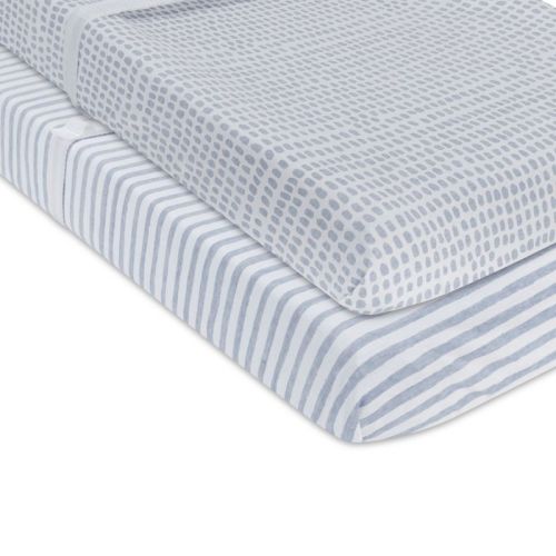 Ely's & Co. Baby Fitted Waterproof Sheet Set 100% Combed Jersey Cotton Misty Blue Stripes & Splash 2 Pack