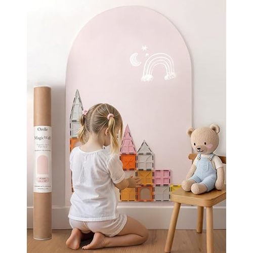 Orelle MagicWall | Magnetic Arch Wall Decal – Repositionable & Renter-Friendly | Peel & Stick Magnetic Wall Decal Chalkboard | Playroom Essentials | Large 24 x 39” | Pink
