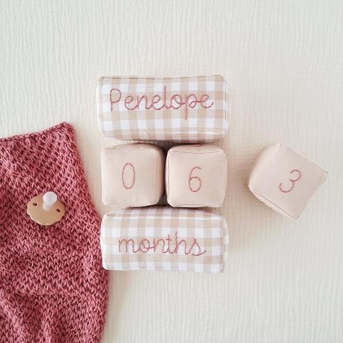 Custom Milestone Blocks | Soft Beige & Pink Age Cubes | Nursery Decor Keepsake