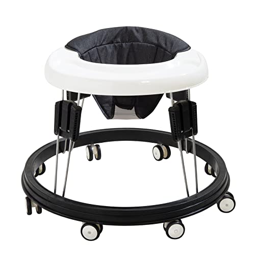Quocdiog Baby Walker,Foldable Multi-Function Anti-Rollover Toddler Walker,Suitable for All Terrains for Babies Boys and Girls 6-18Months 9 Heights Adjustable(Black)