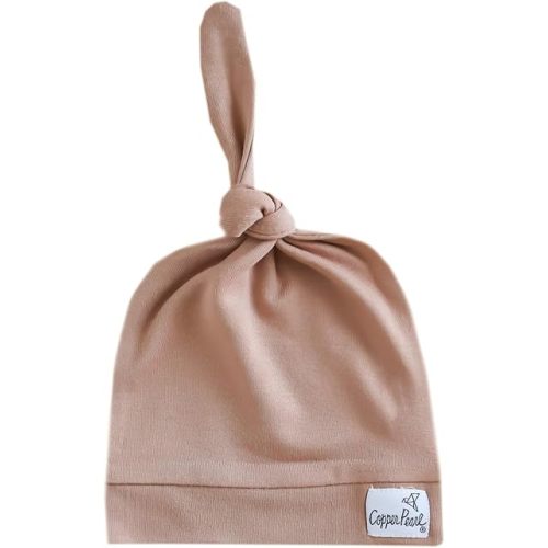 Copper Pearl Baby Beanie Hat Top Knot Stretchy Soft Pecan