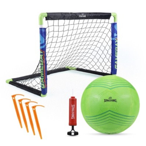 Spalding Foldable Soccer Net & Size 3 Ball Set – Junior Starter Kit with Pump & Stakes, Ages 5+