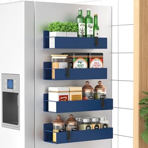 Metal Magnetic Spice Rack for Refrigerator Royal Blue, 4 Pack