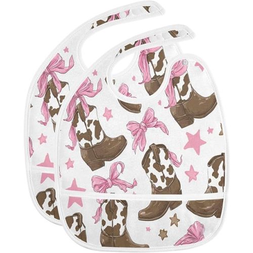 Caikeny Baby Feeding Bibs Checked Infant Drooling Bibs Food Bibs with Pocket for Toddler Girls Boys Set of 2