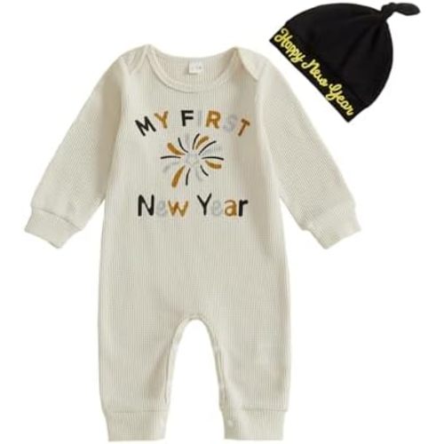 Bagilaanoe Infant Baby Boy First New Year Outfit Fireworks Printed Long Sleeve Romper Jumpsuit One Piece Clothes