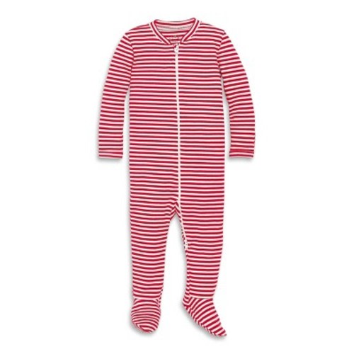 Primary Baby Organic Zip Footie in Cherry Ivory Stripe Size 0-3 Months