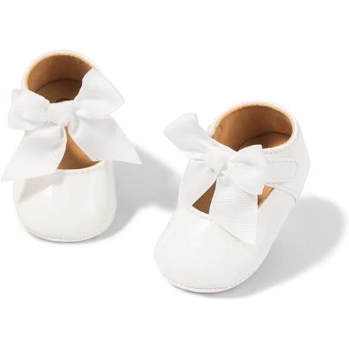 Bellocasa Baby Mary Jane Flats for Girls with Bowknot Cotton Anti Skid Sole Infant First Walker Princess Dress Crib Wedding Shoes